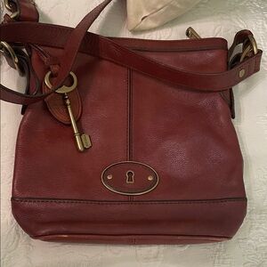 Fossil Red Leather Crossbody Bag